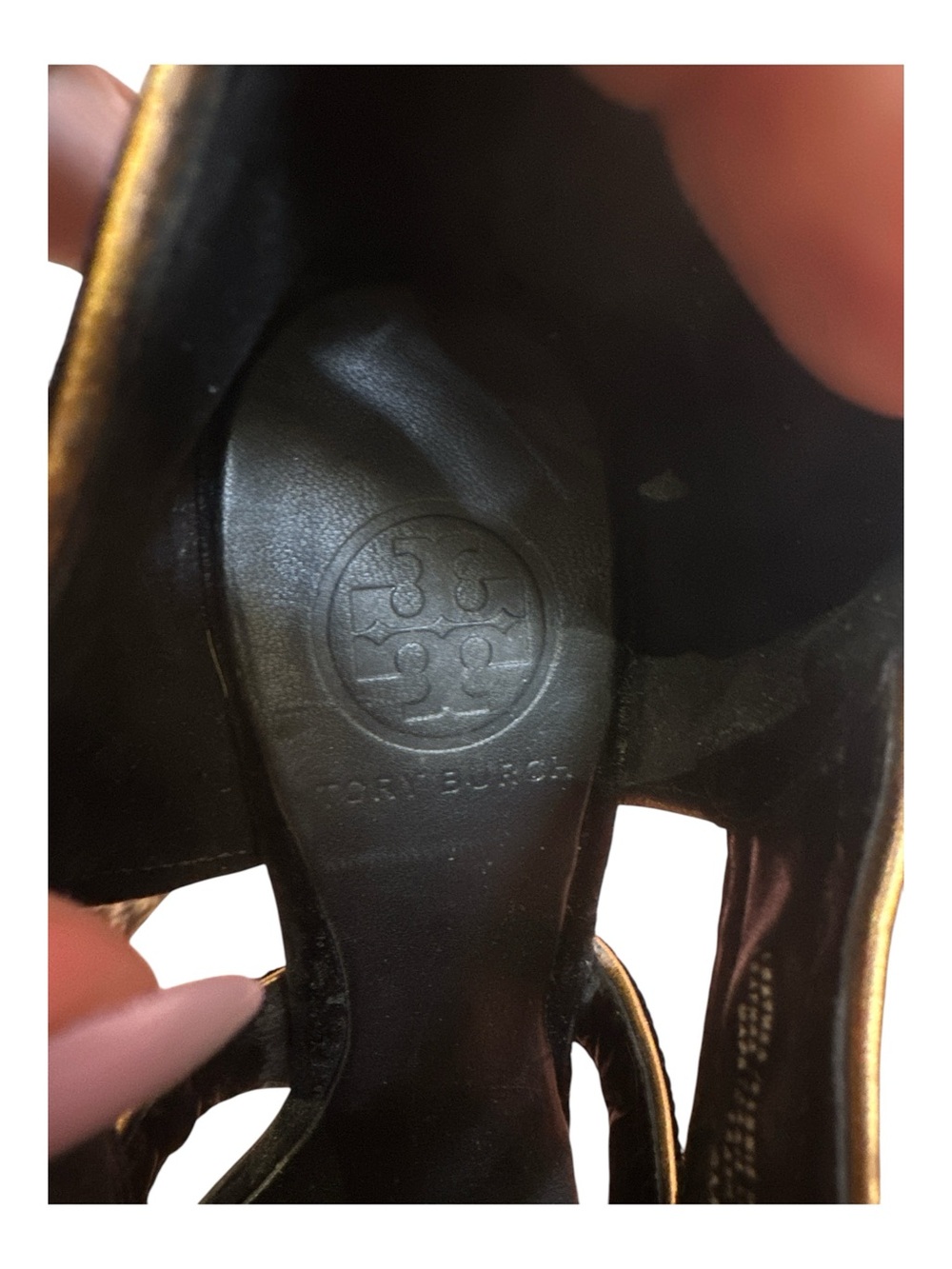 Tory Burch Carsonie Black Velvet Gold Piping Platform Heels Size 8 - Picture 8 of 13